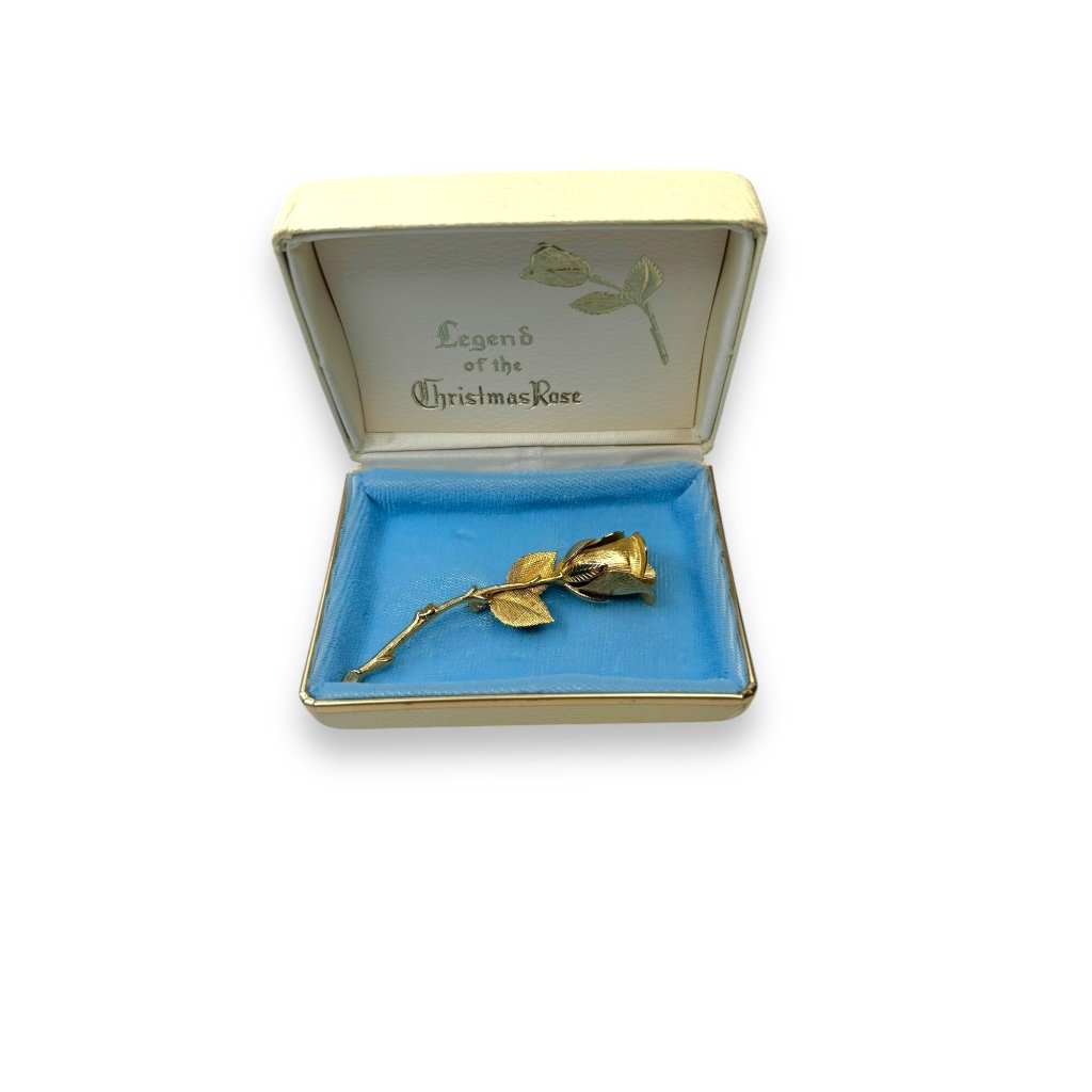 Giovanni Longcraft Christmas Rose Brooch Gold-Tone 3 Original Box Paperwork 25$